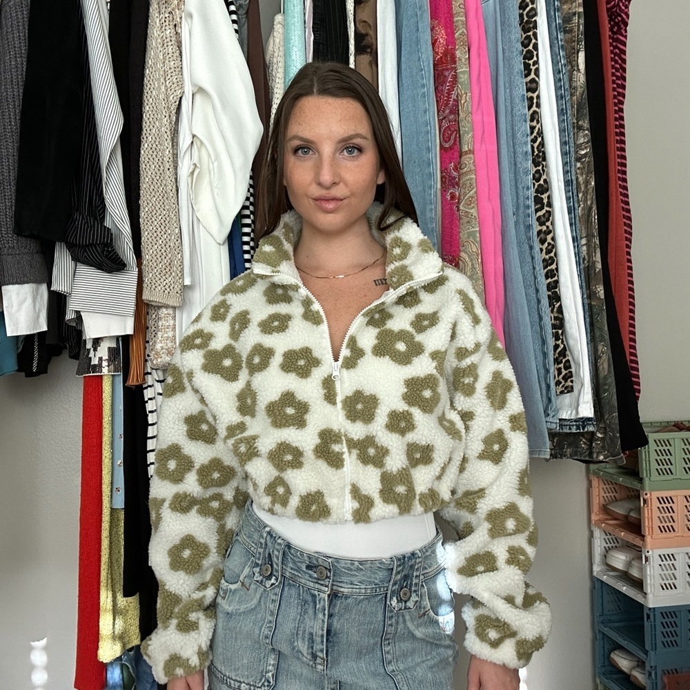 HYFVE Olive Floral Teddy Jacket